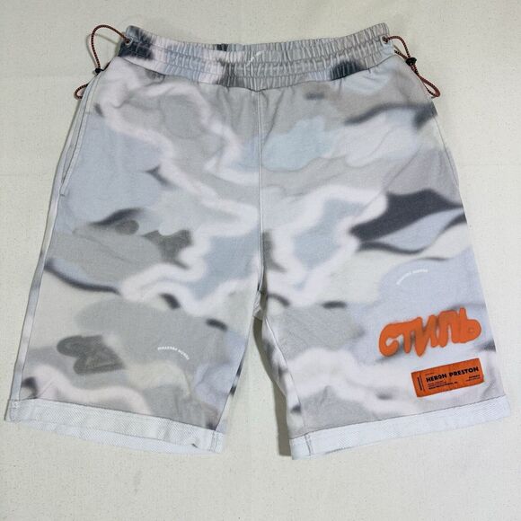 $350 HERON PRESTON Camouflage-print Track Shorts In Grey Size Medium - Picture 1 of 10